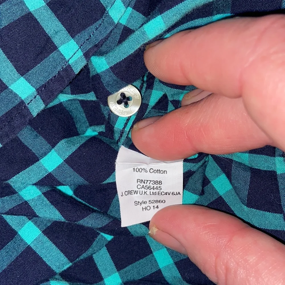 J. Crew button down long sleeved teal and black button downed shirt